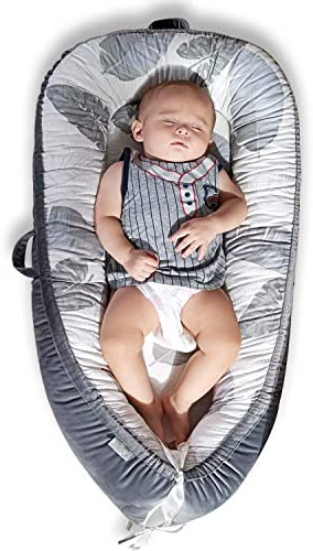 EAQ Babynest Nestchen Baby Weiches Atmungsaktives baby bett für Neugeborene Geschenk 100% Baumwolle Baby Erstausstattung Neugeborene (Blätter dunkelgrau)