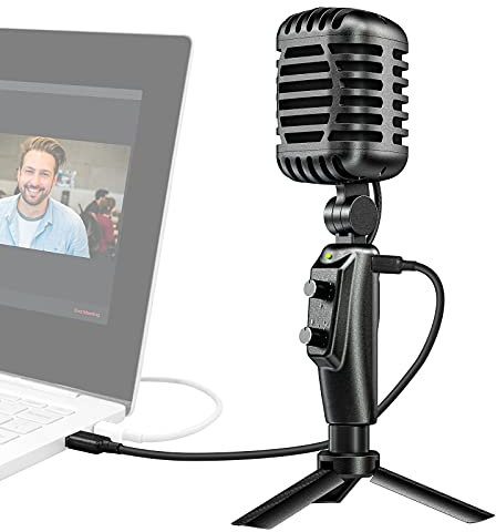 USB PC Microphone Retro,Moman EMR Mic Design Retro, Micro (192kHz/24bit) pour l'enregistrement en Streaming Jeux Youtube Conférence en ligne Cours (TYPE-C), Microphones-USB-Ordinateurs-PC-Condensateur