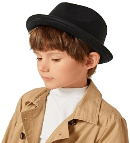 Chapeau Fedoras à bord court Frdoras-Trilby-Hat classique des années 20 en feutre pour enfants de 4 à 8 ans, taille S-M, noir, 4-8 ans