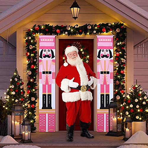 Nutcracker Christmas Decorations, 2PCS Nutcracker Banners Soldier Model Sign Christmas Porch Sign Door Banner Christmas Hanging Banners for Front Door Porch Garden Indoor Decoration (12X71inches)