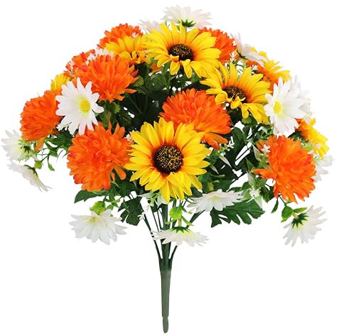 Flair Flower Kunstblumenstrauß Dahlien Margeriten Sonnenblume Blumensträuße Seidenblumen Gänseblümchen Kunstblumen Dekoblumen Bouquet Blumenstrauß Hochzeit Haus Tischdeko