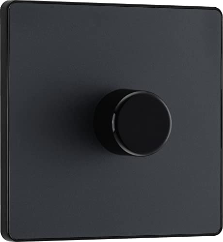 BG Electrical Intelligent Single Wall Dimmer Switch, 2 Way, Screwless Front Plate, Evolve, Matt Grey, 200W, PCDMG81B