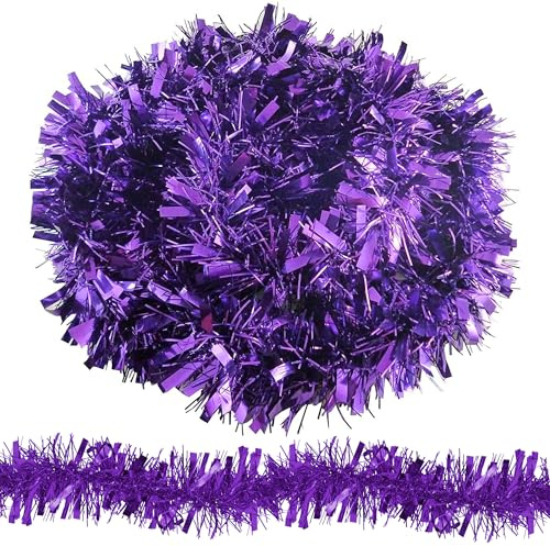 WedDecor 1 Stück Lila Weihnachten Lametta Girlande für Weihnachtsbaumschmuck, Chunky Christmas Lametta Girlande für Home Xmas Tree Decorations, Christmas Events Party Supplies