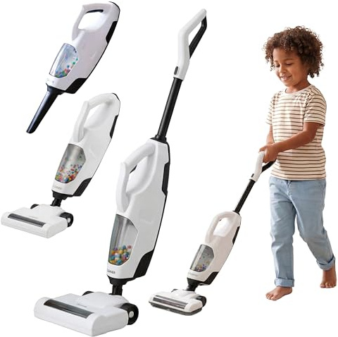 The Magic Toy Shop Toy Hoover - 4-in-1 Upright Handheld Vacuum Cleaner, Sounds, Bouncing Balls - Toddler Educational Role Play, Children's Cleaning Set Games