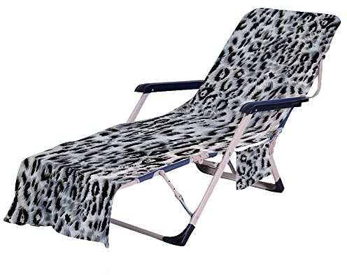 Morbuy Beach Chair Cover Towel, Personalized Animal Texture Beach Towel Lounger Bags with Pockets, Sunbed Towels Fitted Microfiber Sun Lounger Towels for Summer Outdoor (73x210cm,Leopard Print 1)