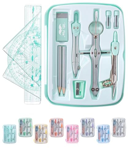 Mr. Pen- Geometry Set, 13 pcs, 3 Metal Compasses, Protractor, 6 Ruler, 45° & 30°/60° Set Squares, Pencils, Lead Refills, Sharpener & Eraser for Math, Drafting & Classroom Use