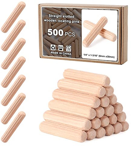 Mynoozi 500 Stücke Holzdübel, Dübel Holz, Holzdübel Set, Holzdübel 6mm, Buche Holz Dübel für Handwerker, Schreiner, Holzbearbeitung, Möbel und DIY-Crafts (6x30mm)