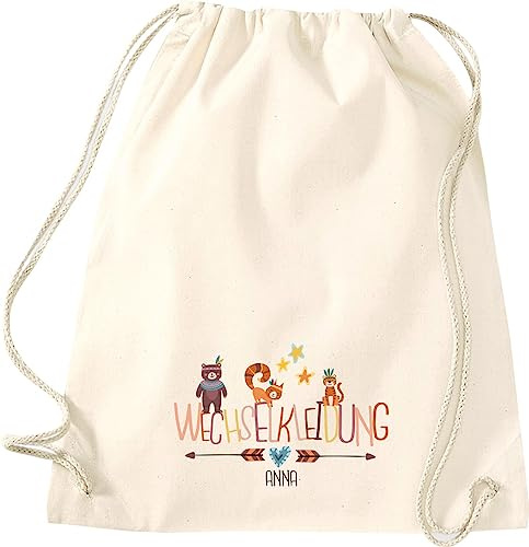 Kleckerliese Turnbeutel Schule Kindergarten Kita Wechselkleidung Tiere Bär Tiger Eichhörnchen personalisiert mit Name Kinder Rucksack Tasche
