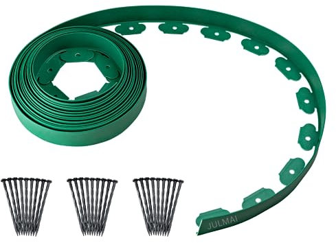 JULMAI Landscape Edging Kit, 30FT 2 Tall Garden Edging with 27 Pcs Edging Stakes, Rubber Edging for Landscaping, Flower Bed Yard, Lawn Edging, No Dig Garden Edging Border, Flexible Border, Green