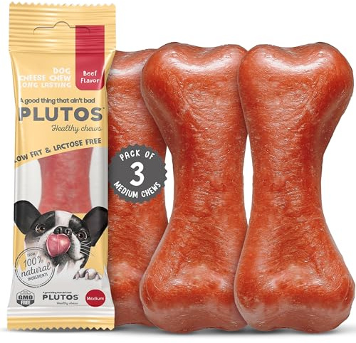 PLUTOS Rind Kauknochen für Hunde Größe Medium, natürlicher Kausnack aus Käse und Rind, unterstützt die Zahnpflege, langanhaltender Kauspaß für Hunde