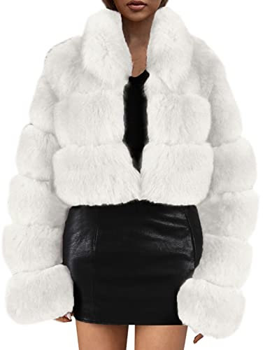 Wintermantel Damen Lang, Damen Kurz Mantel Stehkragen Kunstfell Elegant Plüschmantel Frauen Winter Dicker Lässig Pelzmantel Elegant Felljacke