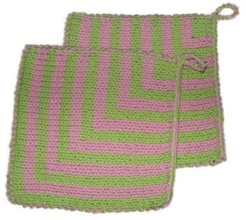 Topflappen *grün/rosa*, gestrickt, sehr anschmiegsam