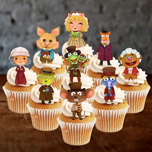 PRECUT Christmas Carol Cupcake Toppers, Edible Xmas Cake Decorations, Muppets Wafer Topper (12)