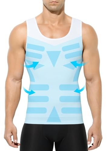 Casey Kevin Compression Vest Men Slimming Vest Body Shaper Shapewear Tight Tank Tops Chest Belly Shaper Undershirts,White, L