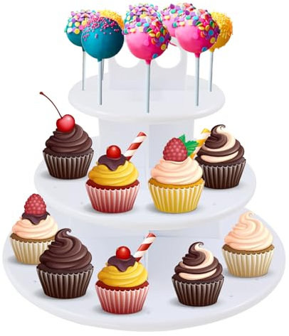 Présentoir à gâteaux à 3 étages - 42 trous - Présentoir rond à étages pour cupcakes et desserts - Pour fête prénatale, mariage, anniversaire, fête