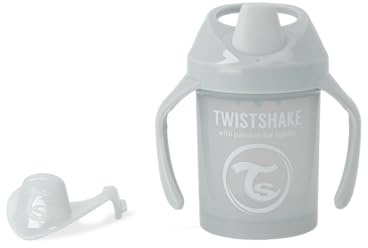 Twistshake Auslaufsichere Mini-Baby-Schnabeltasse mit Weichem Ausguss und Fruchtmixer - 230ml | BPA-Freie | Baby-Wasserflasche Lernen | Grau