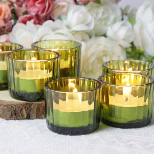 Filltown Grüner Teelichthalter Set mit 12, Teelichtgläser für Dekorative Tischmitte Vintage Teelichthalter Glas Teelichtglas, für Kerzenhalter Glas, Tischdekoration, 5cmx3,5cm Teelichtgläser Klein