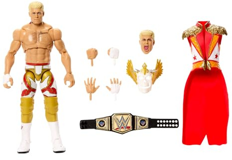 Mattel WWE Ultimate Edition Actionfigur und Zubehör im Set, ca. 15 cm große Cody Rhodes Sammelfigur mit austauschbaren Köpfen und Händen und 30 Bewegungspunkten, JHV89