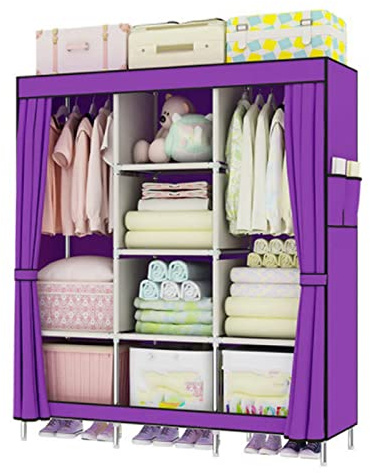 YHYLCL Kleiderschrank, tragbarer Stoff-Kleiderschrank, Faltbarer Stoff-Kleiderschrank mit Kleiderstange und Seitentaschen, Kleiderschrank-Organizer, Kleiderschrank, Lila-128 x 45 x 170 cm