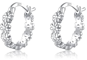 SLUYNZ 925 Sterling Silber Blume Creolen Ohrringe für Damen Mädchen kleine Blume Ohrringe Huggie