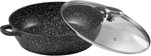 Pradel Excellence PCUI001016 - Olla de cocción lenta de aluminio fundido premium Ø28 cm, tapa de cristal, revestimiento antiadherente, mango extraíble, color negro