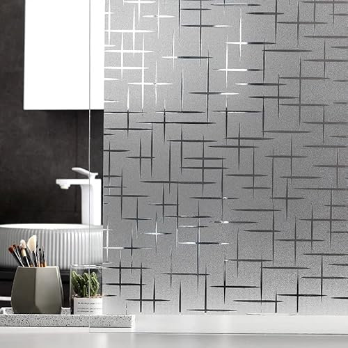 Qobobo Fensterfolie Statisch Haftend Milchglasfolie Selbstklebend Fenster 44.5 x 200 cm Klebefolie Fenster Sichtschutz ohne Klebstoff Badezimmer Fenster Sichtschutzfolie Anti UV mit Motiv Kreuz