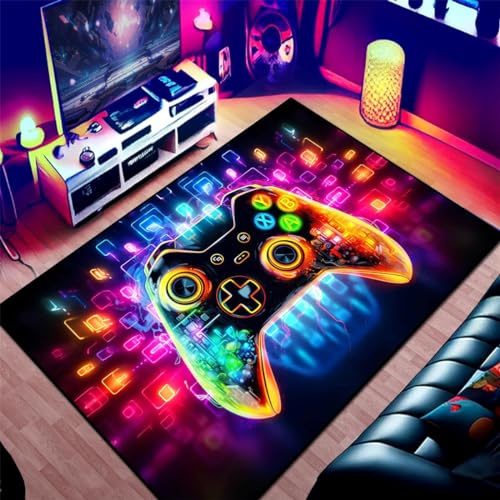 PEIHUODAN Gaming Teppich Für Kinderzimmer Junge Coole 3D Visual Neon Light Style Anime Graffiti Muster Gaming-Zimmer Dekoration Geeignet E-Sport Zimmer Gaming Zimmer Für Teppich Jungen（Blue,120x160cm