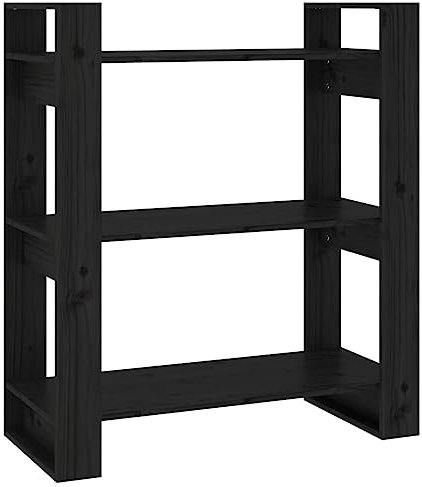Bücherregal Standregal freistehendes Büroregal Aktenregal Aufbewahrungsregal Raumteiler Lagerregal für Wohnzimmer, Schwarz 80x35x91 cm Massivholz Kiefer