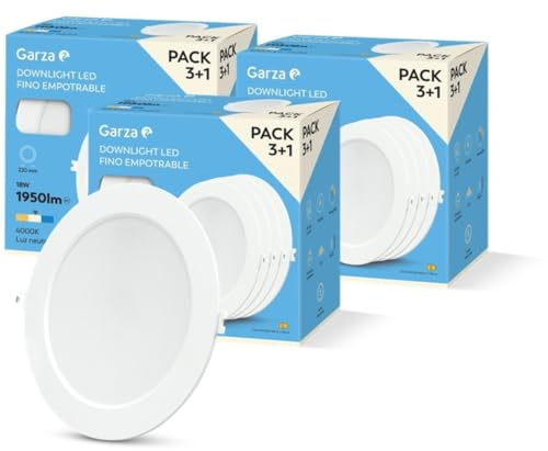 Garza - Pack 12 Downlight LED Empotrable Circular Extraplano Ojo de Buey, 22cm, 18W, 4000K Luz Neutra, 1950lm, 30.000h, IP20, Blanco, Ahorro Energético 80%