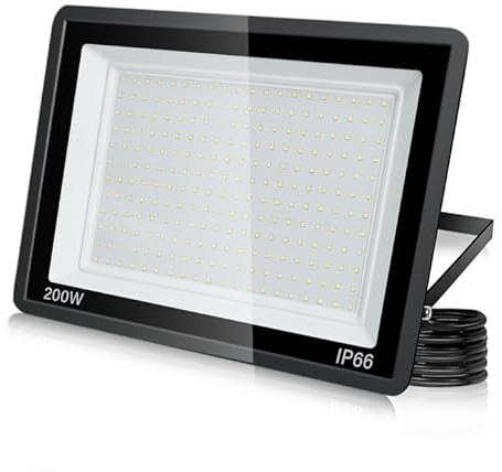 LED Strahler Außen 200W: 20000LM IP66 3000k Aussenstrahler Energiesparend | Außenleuchte Flutlichtstrahler Kaltweiß, für Sportplätze, Hinterhof Auffahrt, Türen, Garage, Flur, Garten