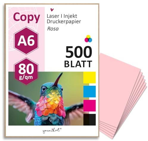 younikat 500 Blatt DIN A6 rosa Papier blanko 80 g/m² Kopierpapier - dv1448 | Druckerpapier Universalpapier, Geeignet für alle gängigen Laser- und Tintenstrahldrucker, Drucken Basteln Skizzieren