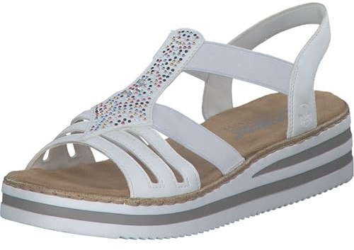 Rieker Sandales compensées V0240 pour femme, Blanc., 37 EU