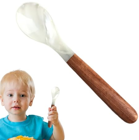 Duroecsain Cuchara de conchas de caviar, tenedor de postre, cucharas de caviar con mango de madera, cuchara de cáscara natural, cucharas de nácar para huevos, helado, café,