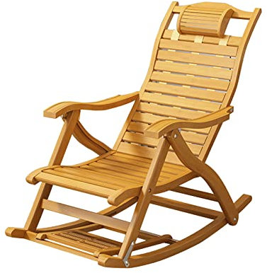 ZJHESXV Sedia a Dondolo Pieghevole in bambù per Esterni, Sedia a Sdraio da Giardino, Sedia reclinabile con poggiapiedi Elastico, Sedia Siesta per Massaggio ai Piedi (Colore: Legno/Corto)