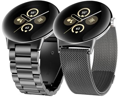 Wizvv Metall Uhrenarmband kompatibel mit Google Pixel 3 41mm/Google Pixel 2/Google Pixel Watch, einstellbare dauerhafte Mesh Edelstahl Armband für Frauen Männer