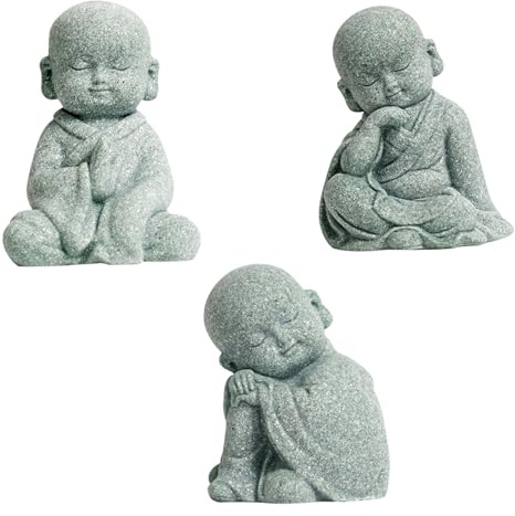 Gcroet 3pcs Baby Buddha Statue Atmung Buddha, Mönche Figur Buddha Dekor Sandstein, lächelnde Skulpturen Heimdekor kreative Puppen für Buddhismus Ornamente zarte Buda Tiny Zen Geschenke