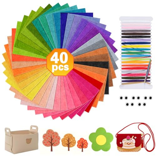 HGRGHH Set mit bunten Filzblättern in 40 Farben, 20 x 30 cm weiches Polyester-Filzblatt zum Basteln, kreatives Nähen und Dekorieren