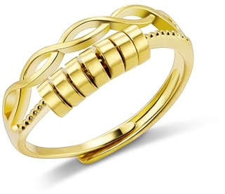 ALEXCRAFT Gold Anxiety Rings for Women, Gold Plated Sterling Silver Infinity-Rings Spinner Bead Stress ReliefRings, Stackable Adjustable Gold Thumb Finger Ring for Women Men Anti-anxiety Rings