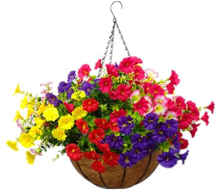 Aflorshope Realistic Artificial Hanging Eucalyptus Morning Glory Flower Basket Simulation Flower Decoration, Home and Office Hanging Baskets Garden Patio Porch For Decoration (30 CM)