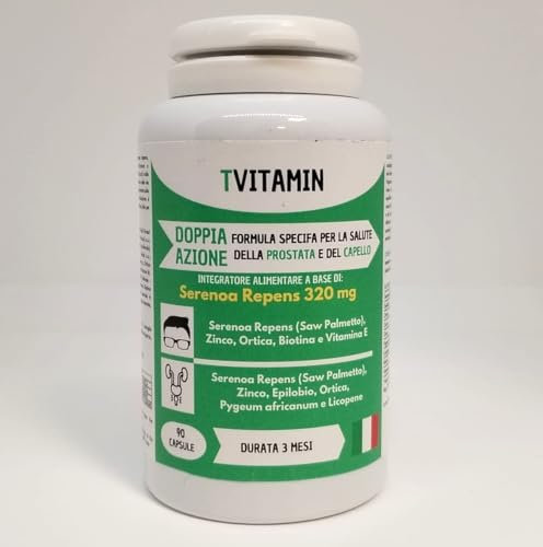 SERENOA REPENS Saw Palmetto 320MG | 90 Capsule (Fino a 3 Mesi di Fornitura) | Integratore Prostata e Capelli Uomo anti DHT | Con Licopene, Pygeum Africanum, Zucca, Ortica, Zinco, Biotina e Vitamina E