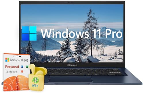 ASUS Vivobook - Computer portatile da 14 pollici FHD LED per affari e studenti, laptop Windows 11 Pro 16 GB RAM 512 GB SSD, processore Intel Core i3-1215U, Microsoft Office 365 di 1 anno, auricolari