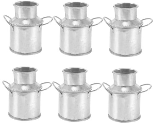 ULTECHNOVO Mini Tin Buckets 6pcs Small Metal Flower Pots for Indoor Garden Plant Arrangement, Mini Galvanized Buckets Milk Can Vase Classroom Containers 4.5x4 Cm