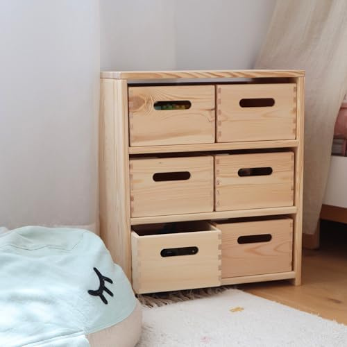 TIDYNI® Spielzeugregal Kinderzimmer aus Holz (44x30x50 cm) FSC®-zertifiziertes Aufbewahrungsregal für Spielzeug, Bücher & Kinderzubehör – Kinderregal mit Boxen für Ordnung im Kinderzimmer | SHELF