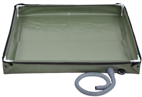 Foldable Shower Base - Portable Shower Pan with Drain Pipe, Folding Tent/RV S'hower Floor Mat, Pet Bathing Tray, Ideal for Wilderness Camping, Temporary S'hower Stall, Pets Cleaning, Camping (Green)