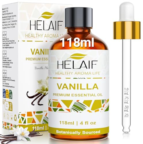 HELAIF Vanilla Oil 118ML 100% Natural Vanilla Essential Oil Relaxing for Hair Skin Care Aromatherapy Diffuser Humidifier Candle Making