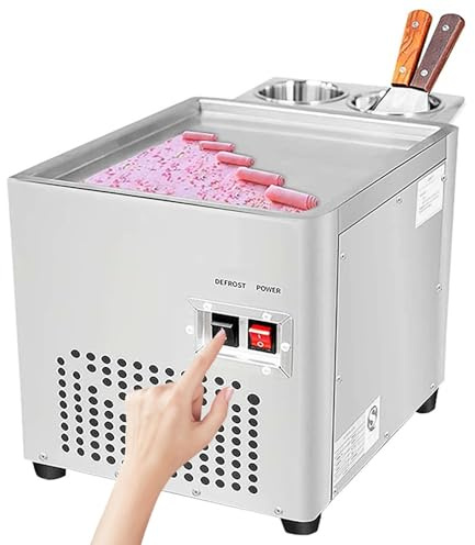 PtaTritious Fried Ice Cream Roll Machine, Stainless Steel Rolled Ice Cream Maker, 35X25cm Square Stir-Fried Ice Cream Pan, with Compressor and 2 Scrapers, for Making Ice Cream, Fro-zen Yogurt
