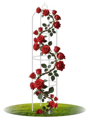 Generisch Tomaten Rankhilfe Metall Rankhilfen für Kletterpflanzen 190 cm Rankgitter Rosenspalier Rankhilfe für Gurken Rankobelisk Gartengestaltung Witterungsbeständig UV Beständig(White)