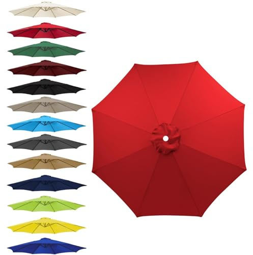 Telo ricambio ombrelloni UV50+ 3.3M /8 Stecche,3.0M /8 Stecche, 3.5M /8 Stecche, 4.0M /8 Stecche, Copertura per Ombrellone Tela Di Ricambio Baldacchino (Rosso,3.0 m - 6 ribs)