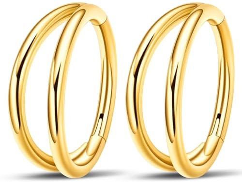 SGQTZDZQ 2Pcs Titanium Nose Ring,8mm Double Nose Ring,Septum Piercing Jewellery Lip Hoop Earrings for Men And Women (Gold)