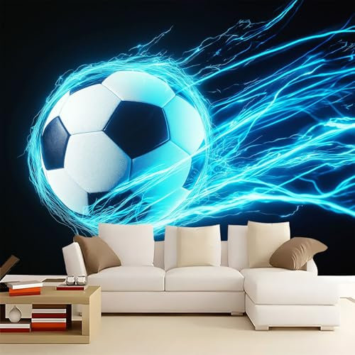 Murales Papel Pintado 3D fútbol azul 250x175 cm Fotomurales Póster No Tejido, Decoración Pared Papel Pintado Mural para Salon, Dormitorio, Oficina
